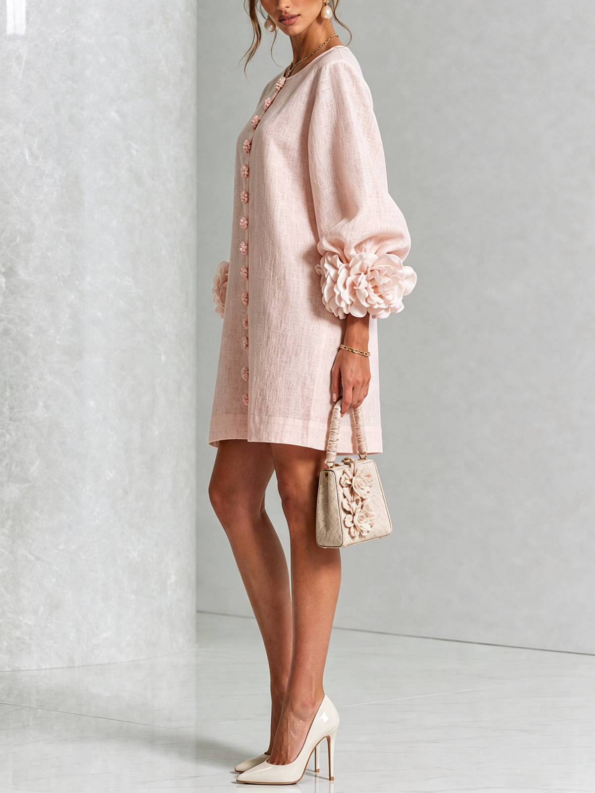 Rose | Floral Mini Dress with Puff Cuffs