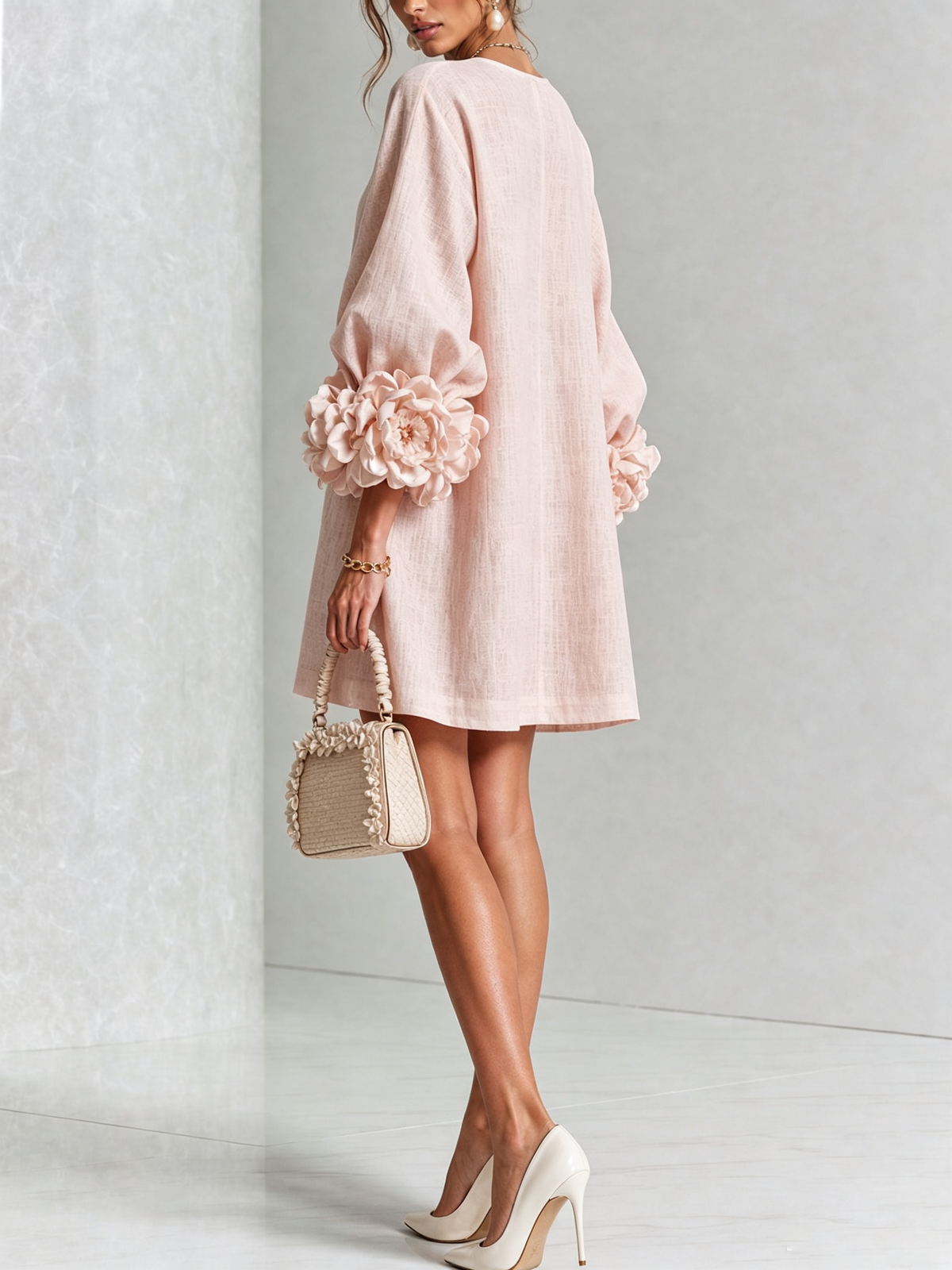 Rose | Floral Mini Dress with Puff Cuffs