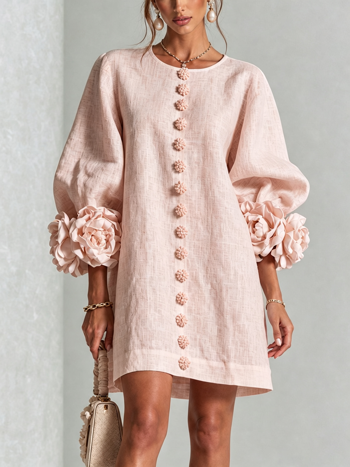 Rose | Floral Mini Dress with Puff Cuffs