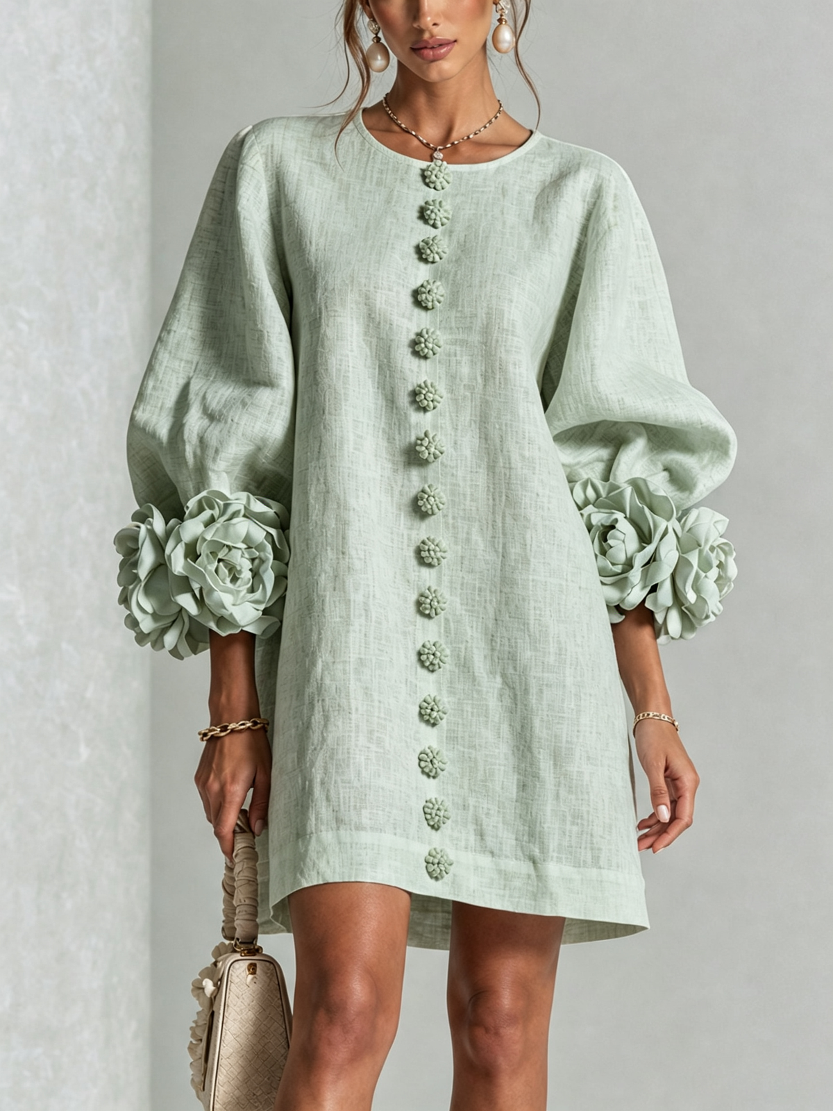 Rose | Floral Mini Dress with Puff Cuffs