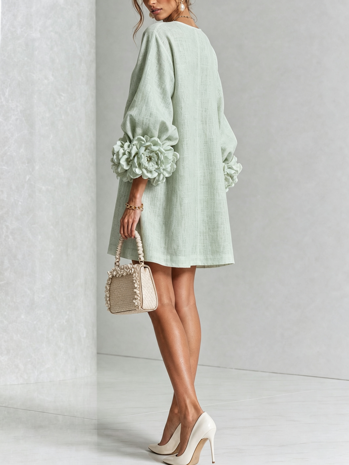 Rose | Floral Mini Dress with Puff Cuffs