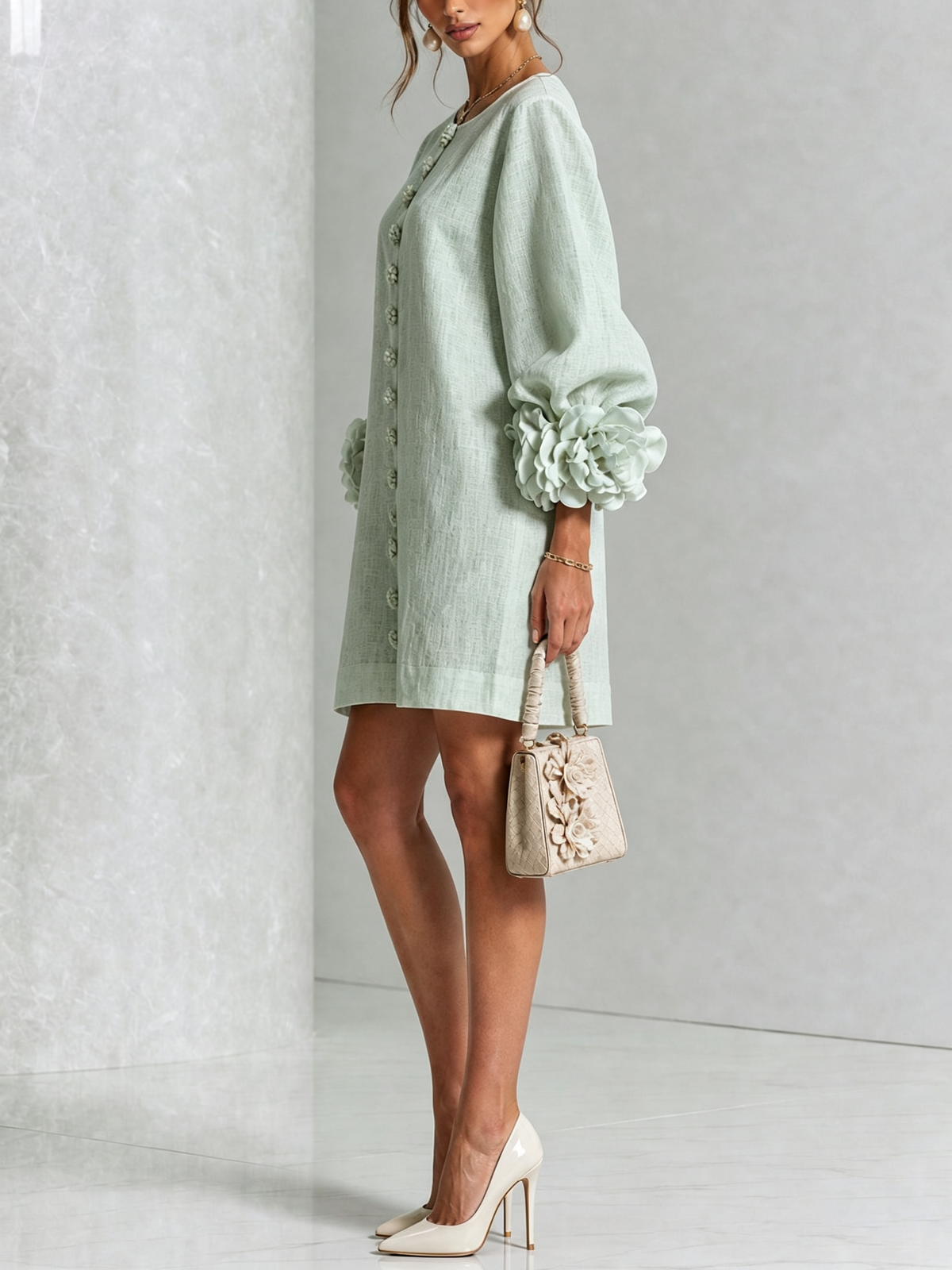 Rose | Floral Mini Dress with Puff Cuffs