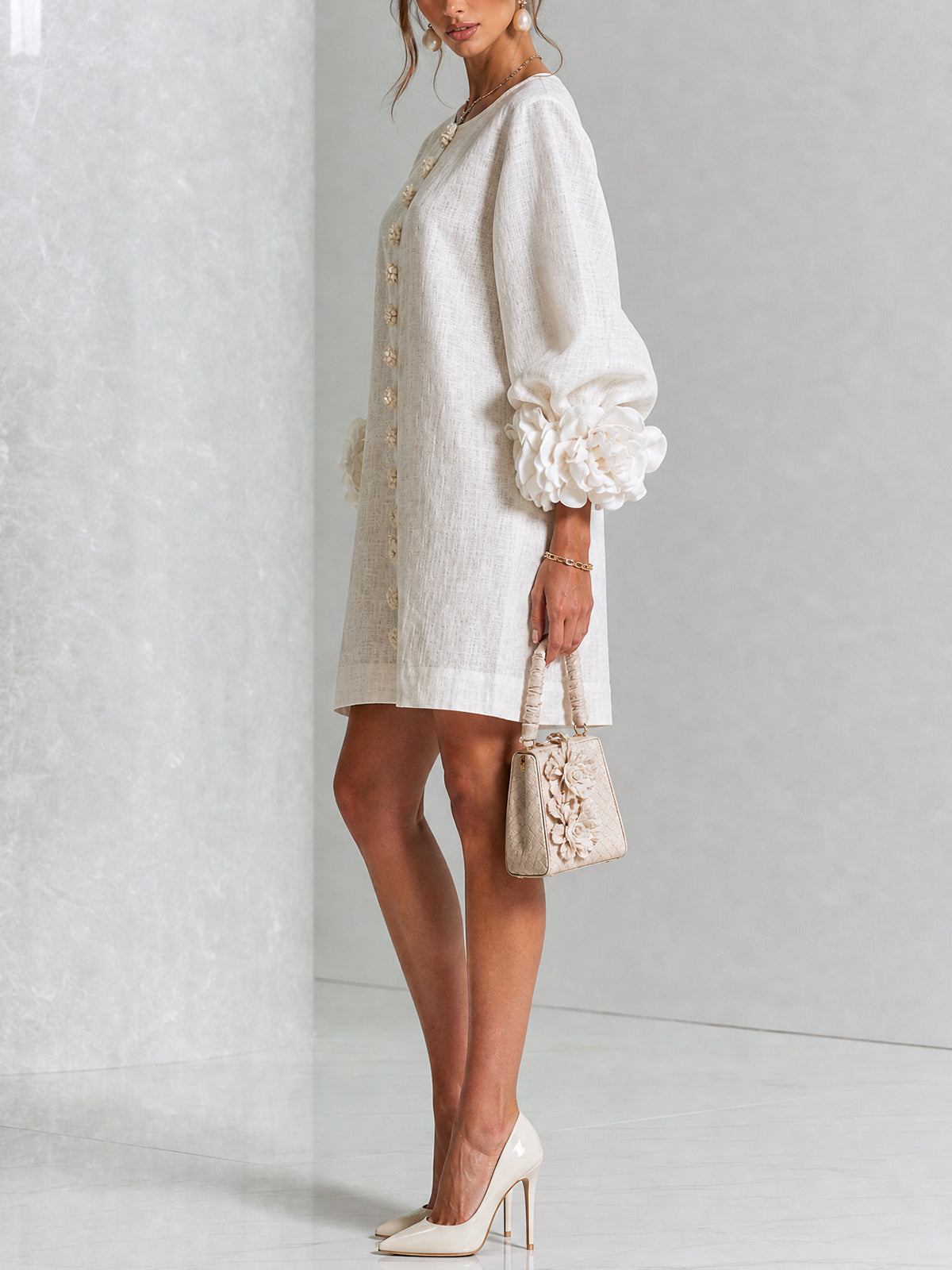 Rose | Floral Mini Dress with Puff Cuffs