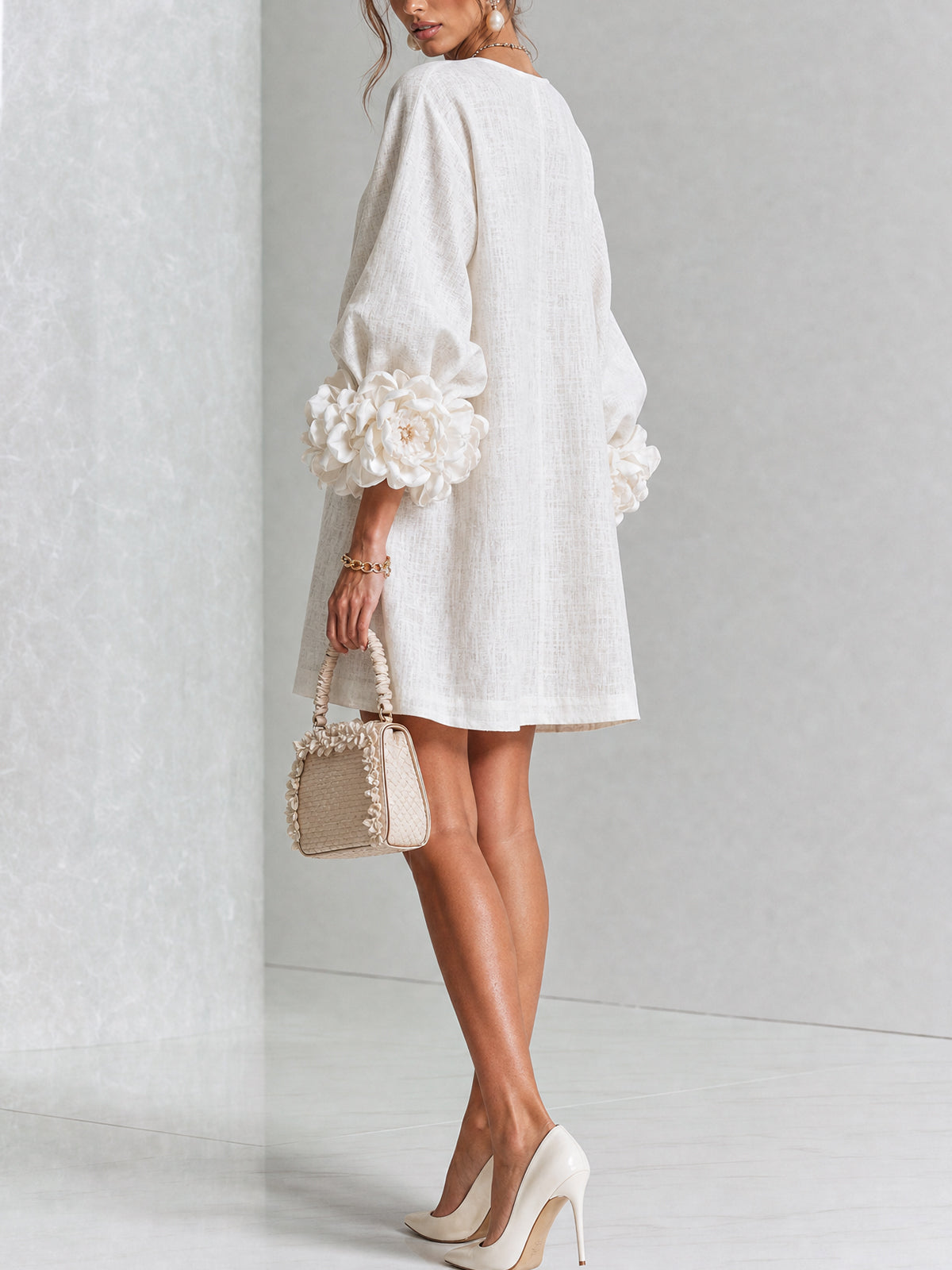 Rose | Floral Mini Dress with Puff Cuffs