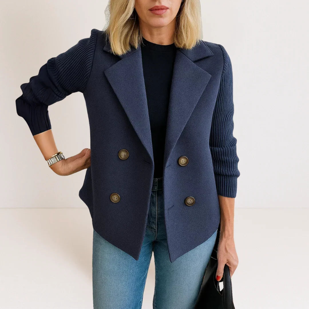 Annie | Elegant Double-Breasted Blazer with Knit Sleeves