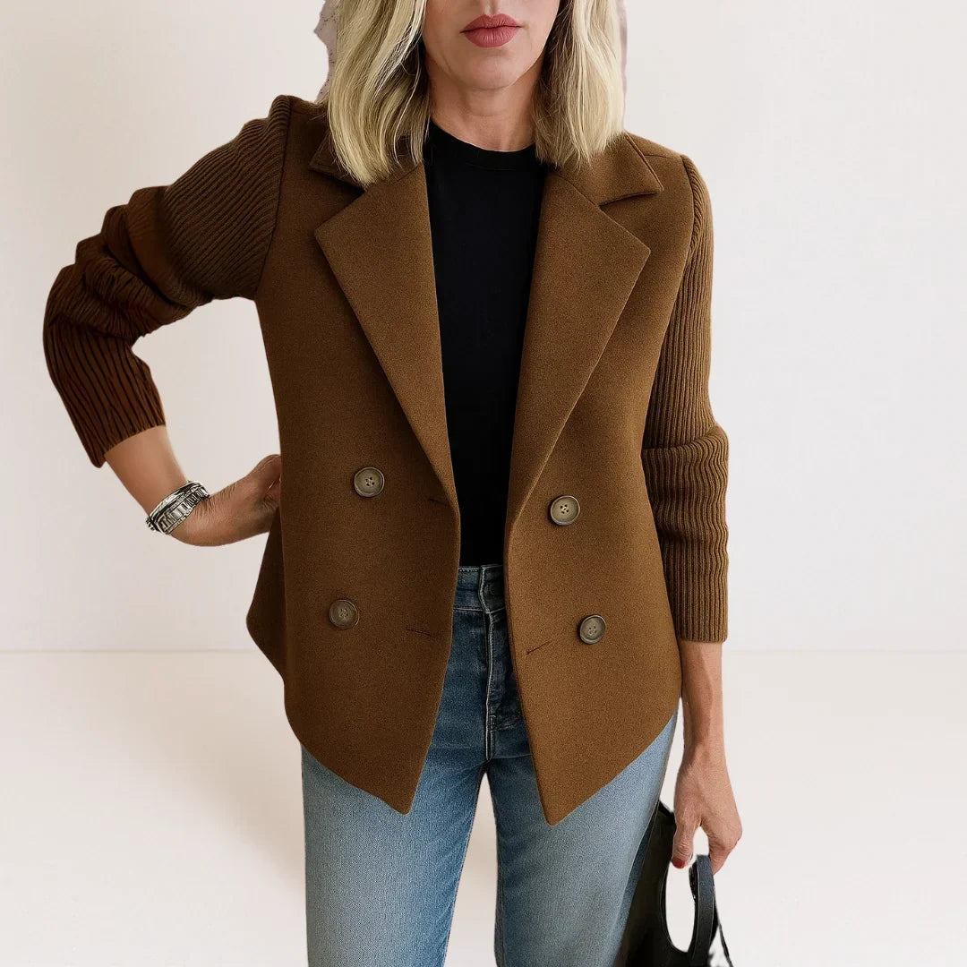 Annie | Elegant Double-Breasted Blazer with Knit Sleeves