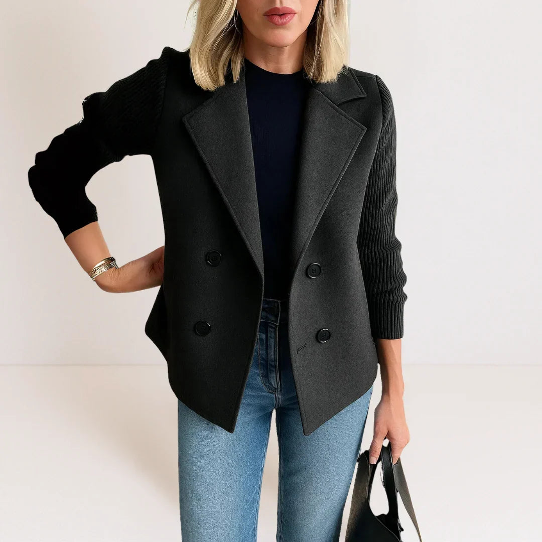 Annie | Elegant Double-Breasted Blazer with Knit Sleeves