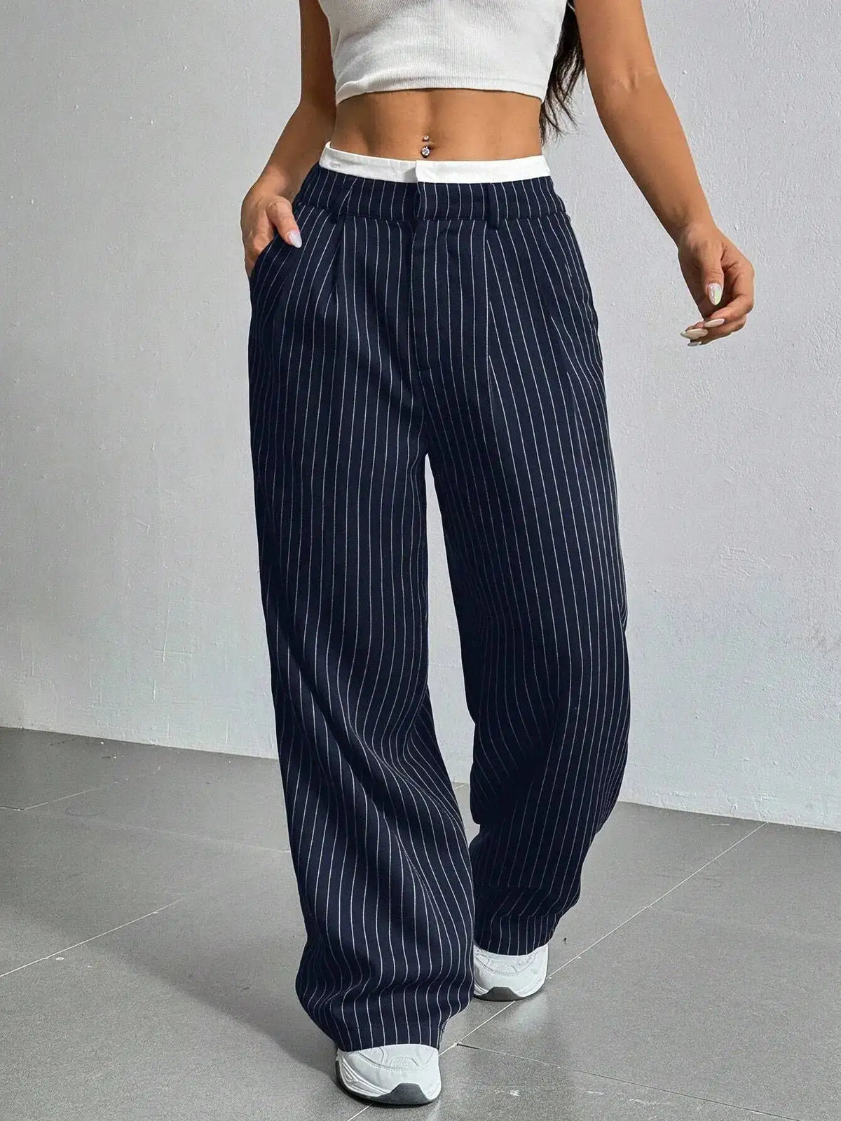 Laura | Elegant High-Waisted Pinstripe Pants
