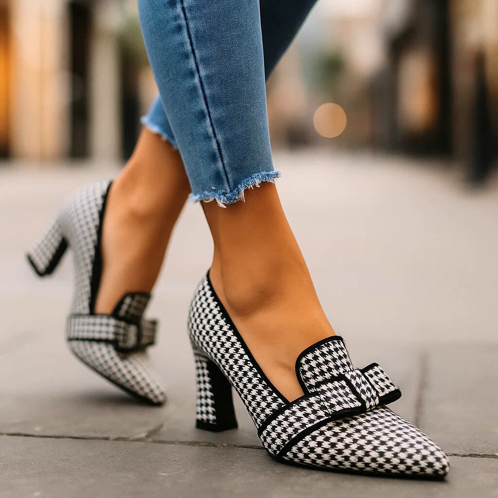 Penelope | Houndstooth Bow Heels