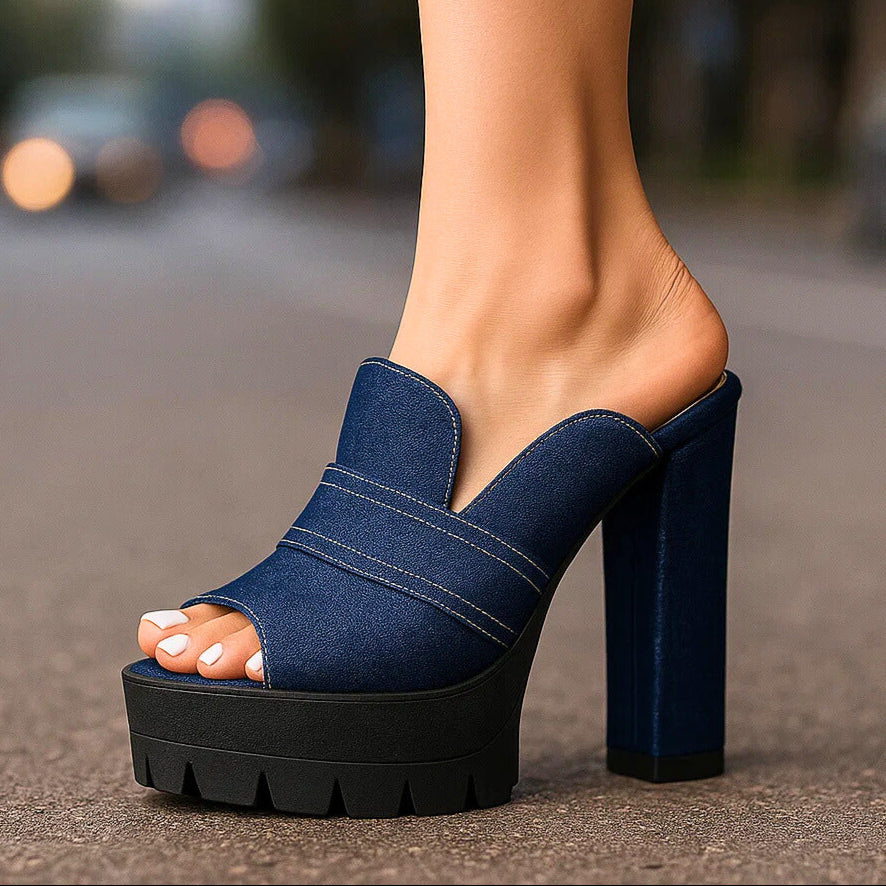 Delilah | Denim Block Heels
