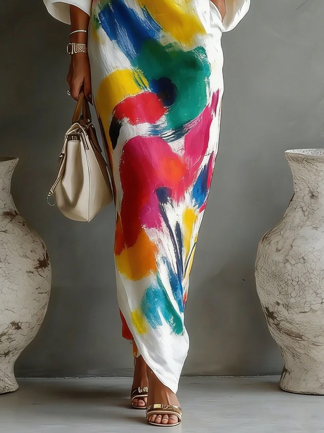 Lucille | Abstract Print One-Shoulder Maxi Dress