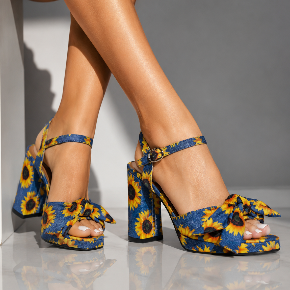 Bella | Sunflower Denim Heels