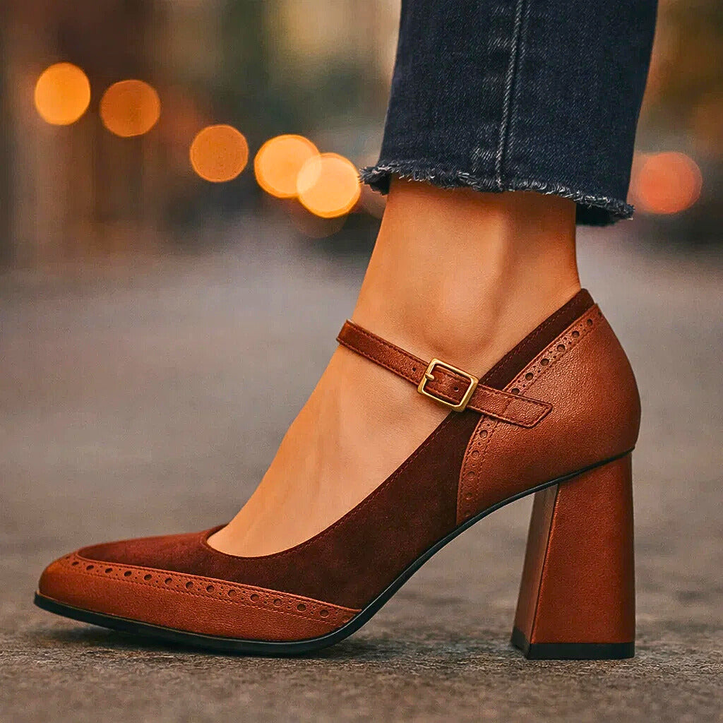 Vivienne | Suede-Accent Brogue Heels