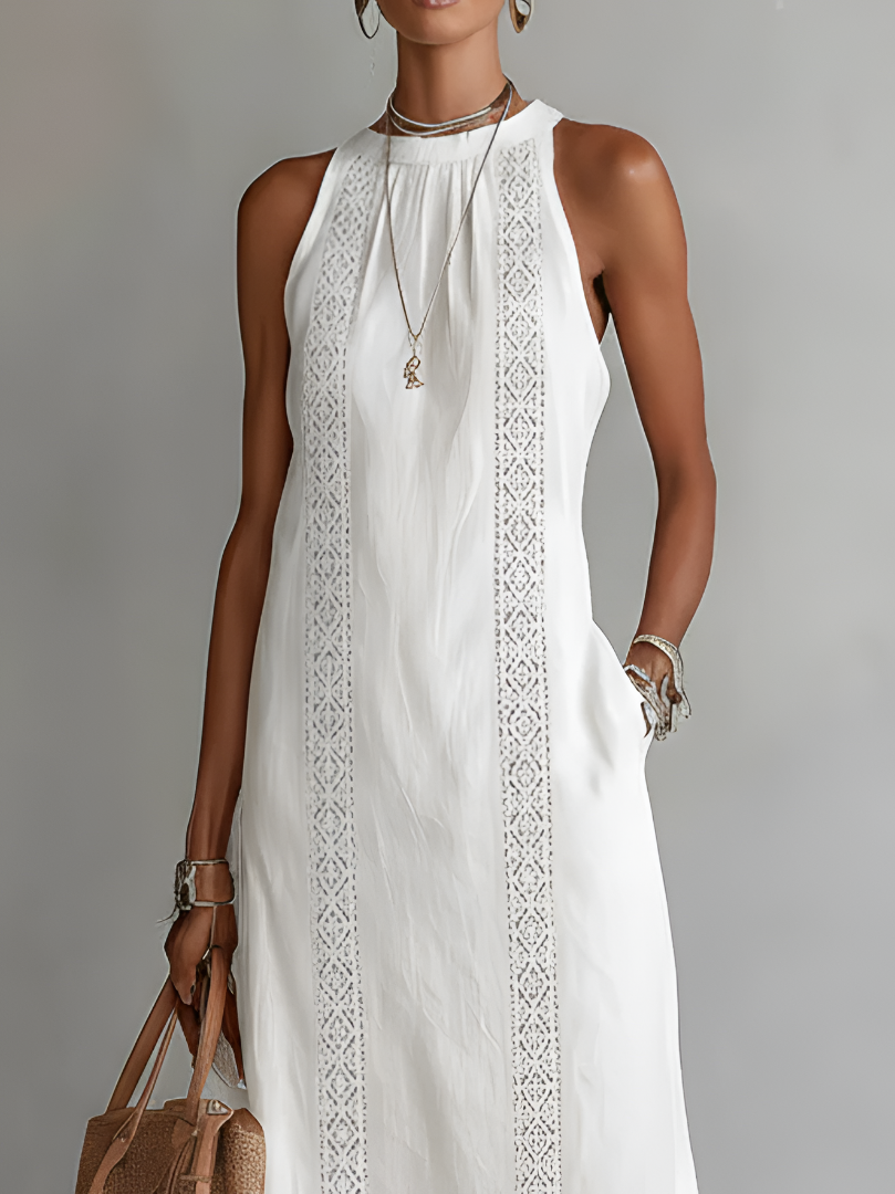 Teresa | Linen-Blend Midi Dress with Mandarin Collar
