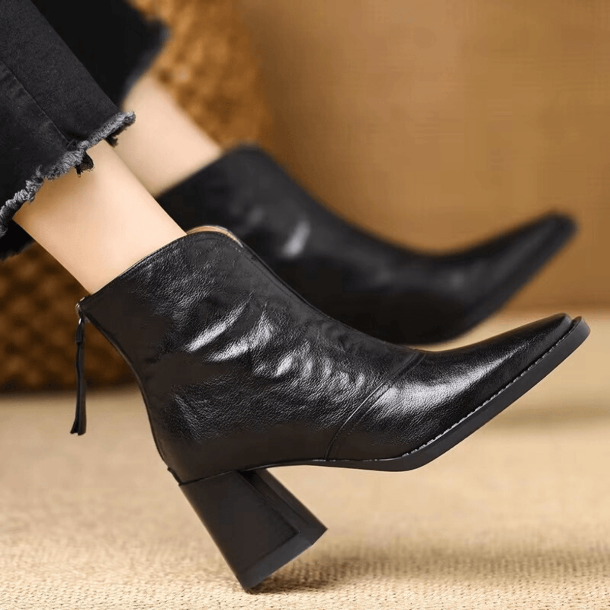 Marissa | Leather Mid-Heel Ankle Boots
