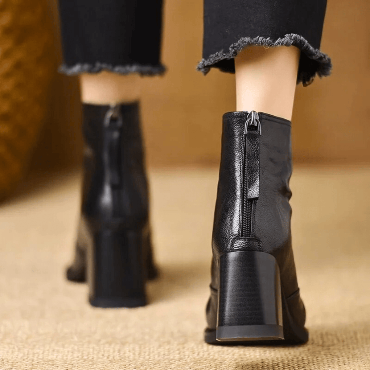 Marissa | Leather Mid-Heel Ankle Boots