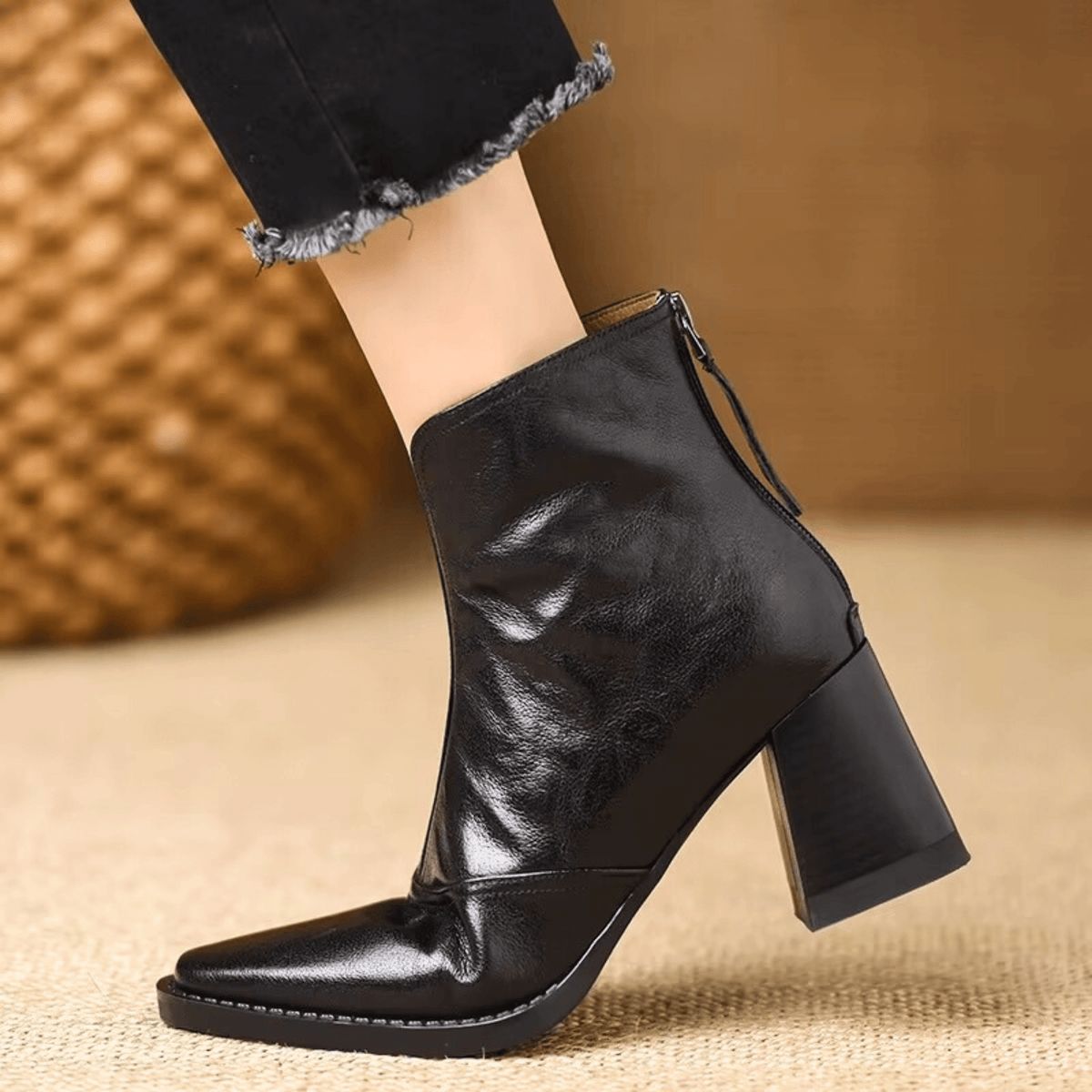 Marissa | Leather Mid-Heel Ankle Boots