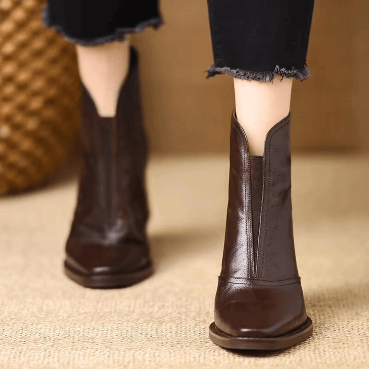 Marissa | Leather Mid-Heel Ankle Boots
