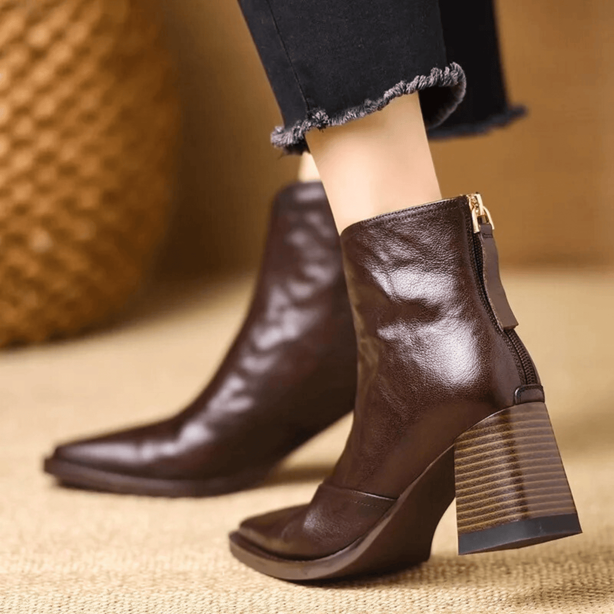 Marissa | Leather Mid-Heel Ankle Boots