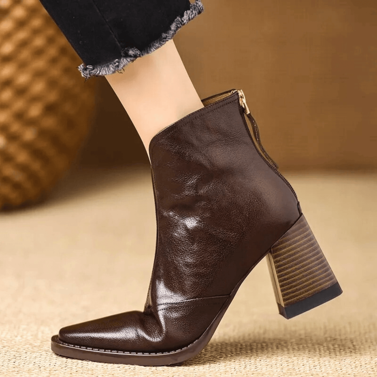 Marissa | Leather Mid-Heel Ankle Boots