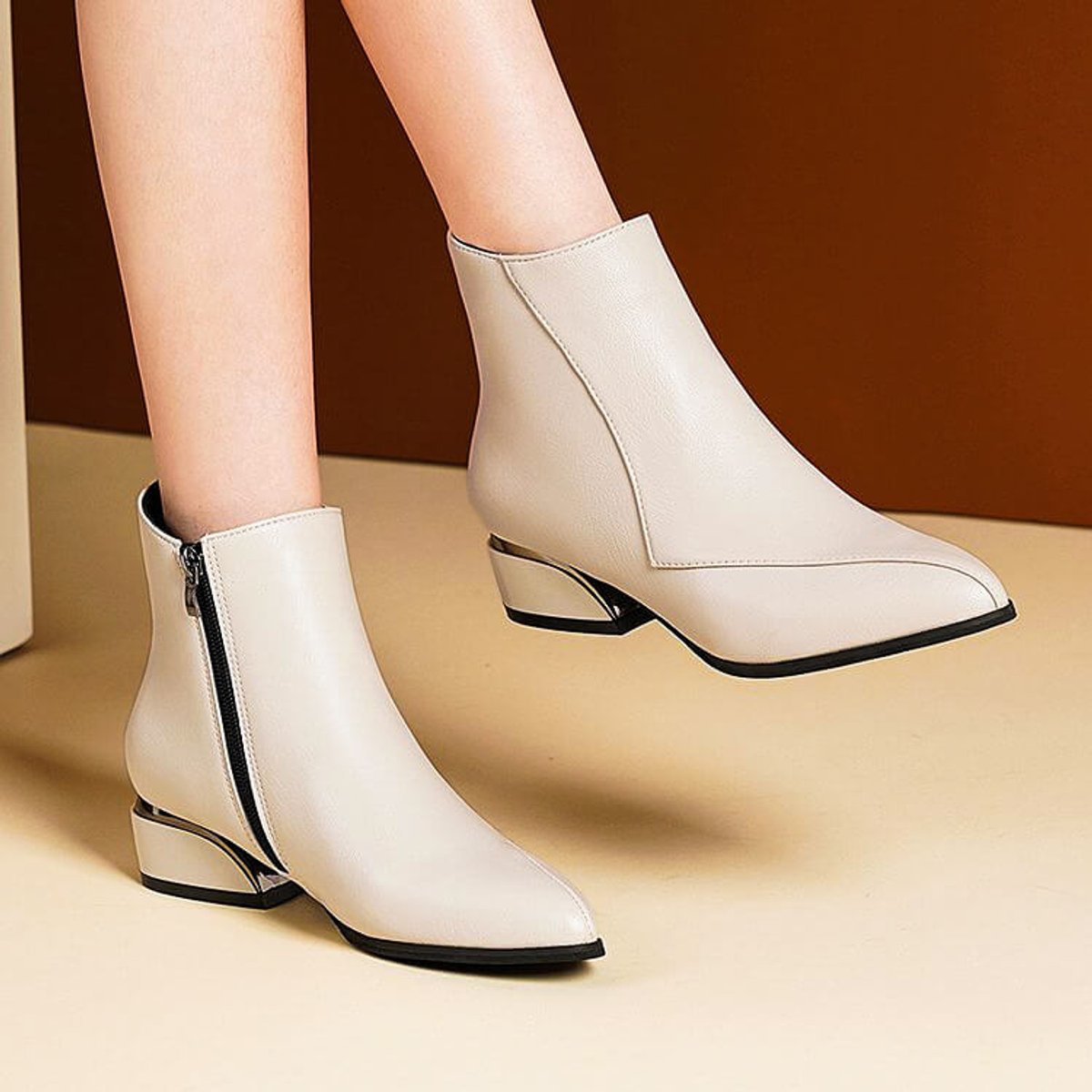 Rosie | Ankle Boots with Metallic Block Heel