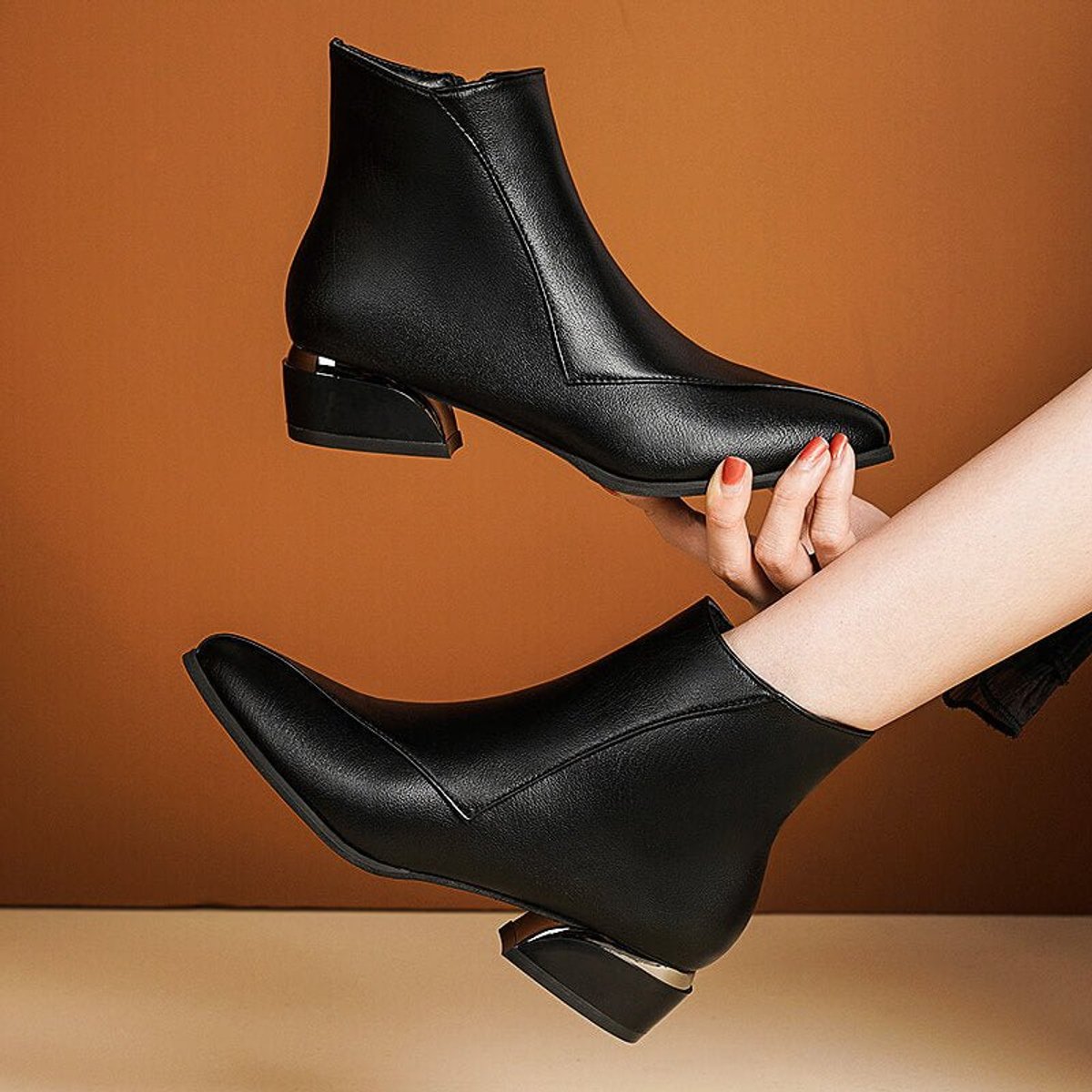 Rosie | Ankle Boots with Metallic Block Heel