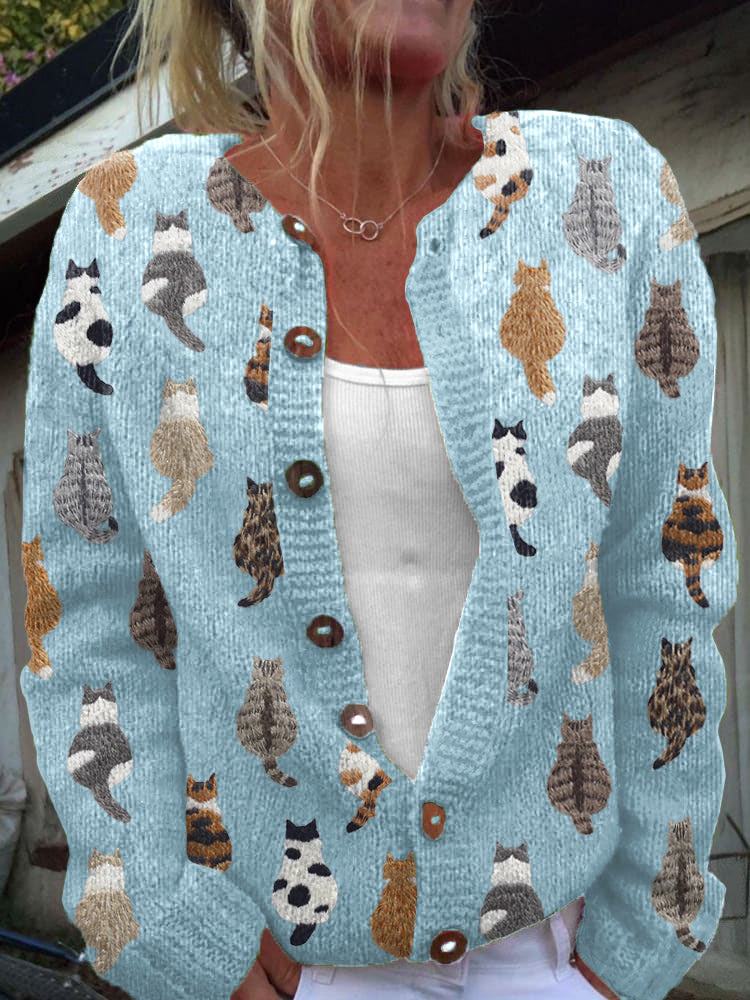 Sophie | Cardigan with Artistic Cat Print
