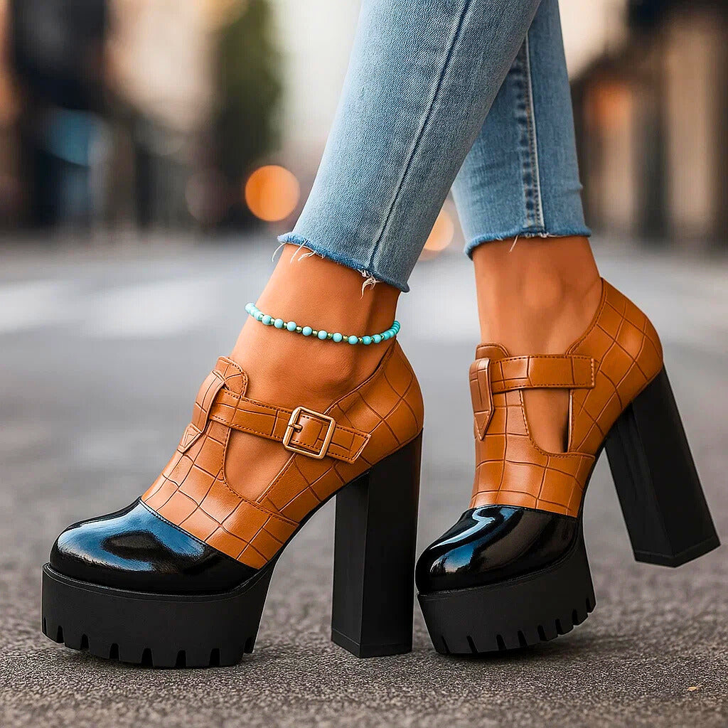 Vivienne | Croc-Embossed Block Heels