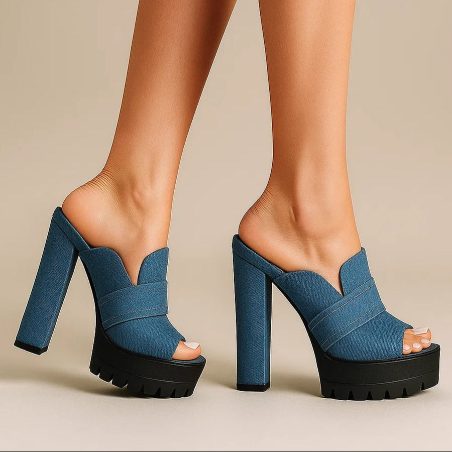 Delilah | Denim Block Heels