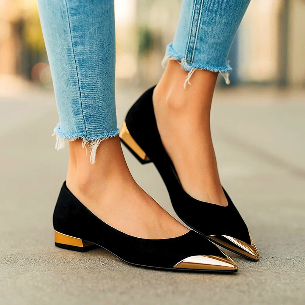 Aveline | Ballet Flats with Gold-Tone Toe Cap