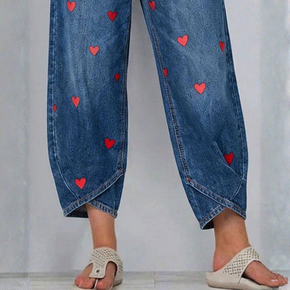 Lorraine | Heart Print Denim Pants