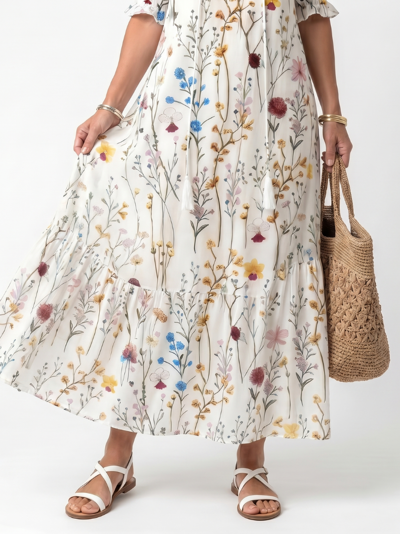 Winona | Botanical Print Dress with Tassels