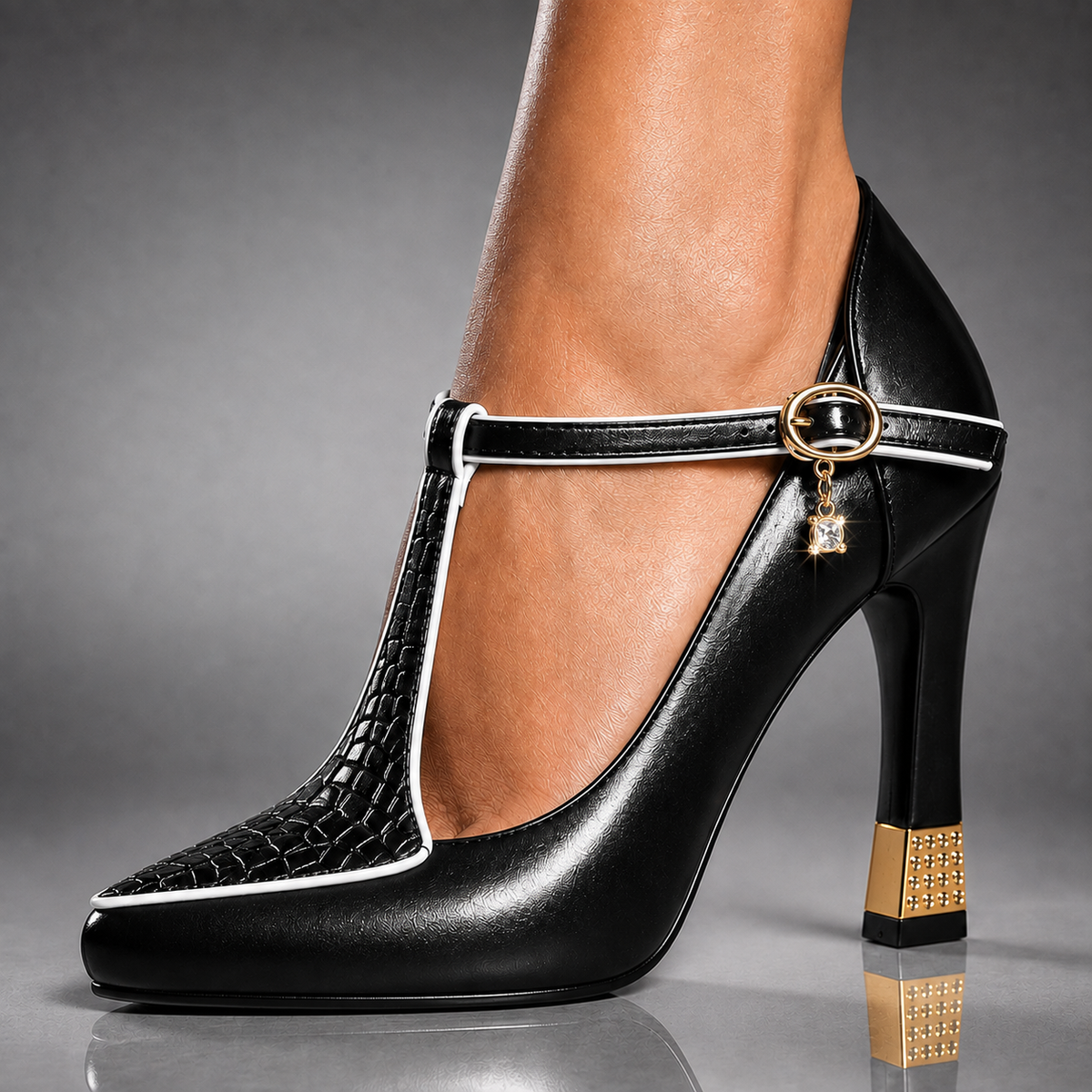 Valencia | Retro Croc-Embossed Heels