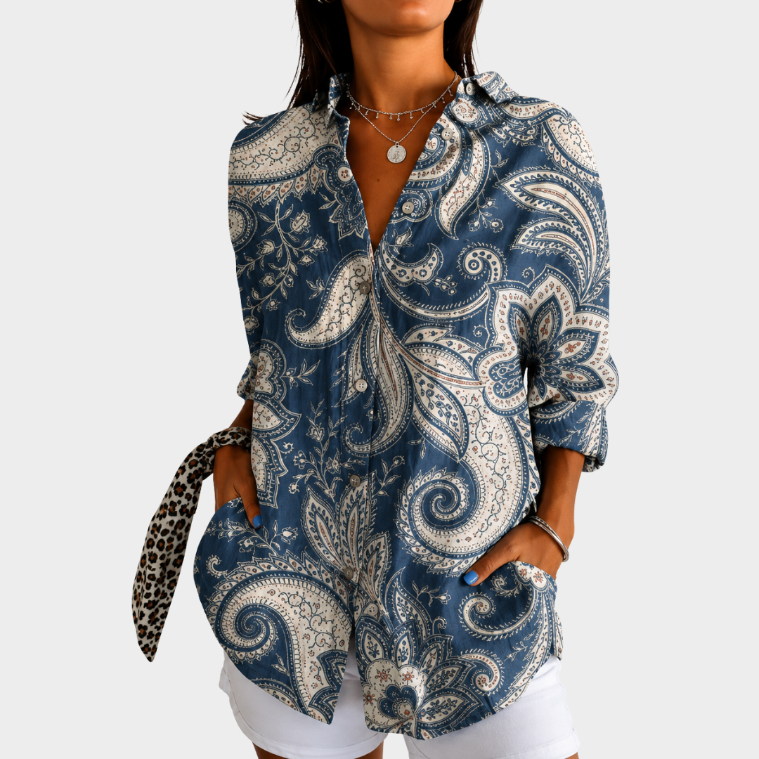 Seaside-Toned Paisley Blouse