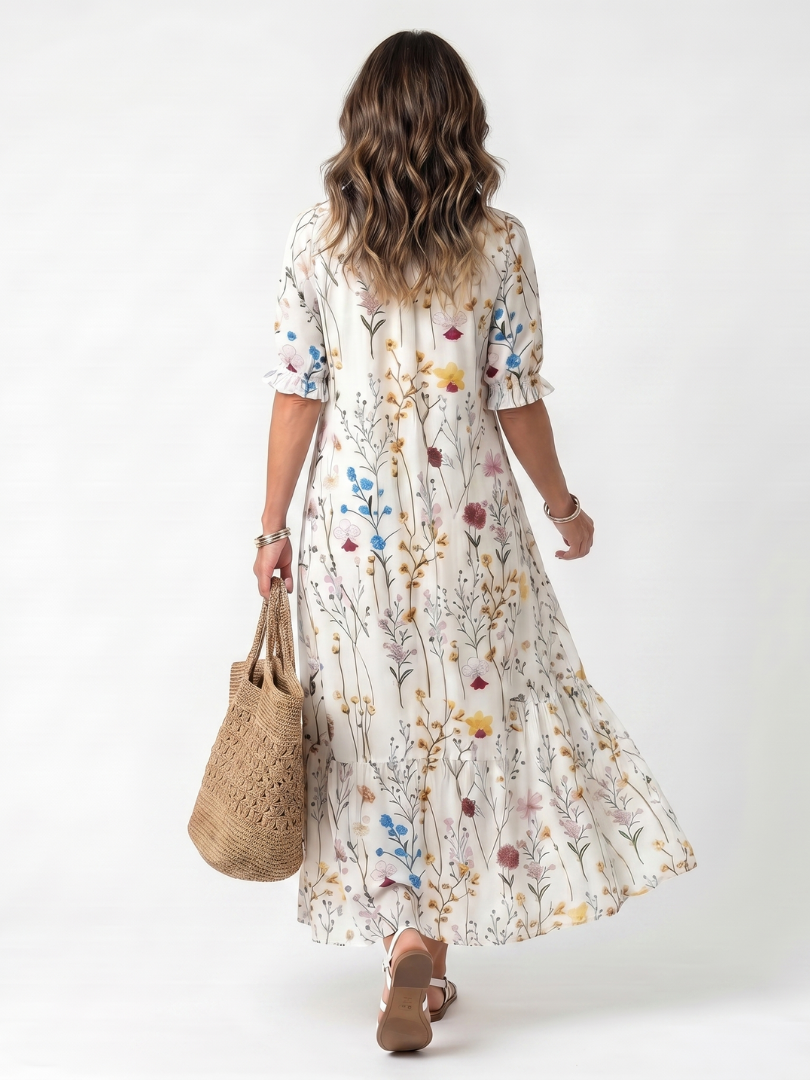 Winona | Botanical Print Dress with Tassels