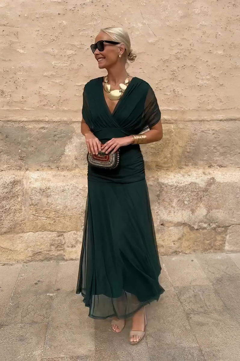 Diane | Long Pleated-Waist Dress for Evening Celebrations