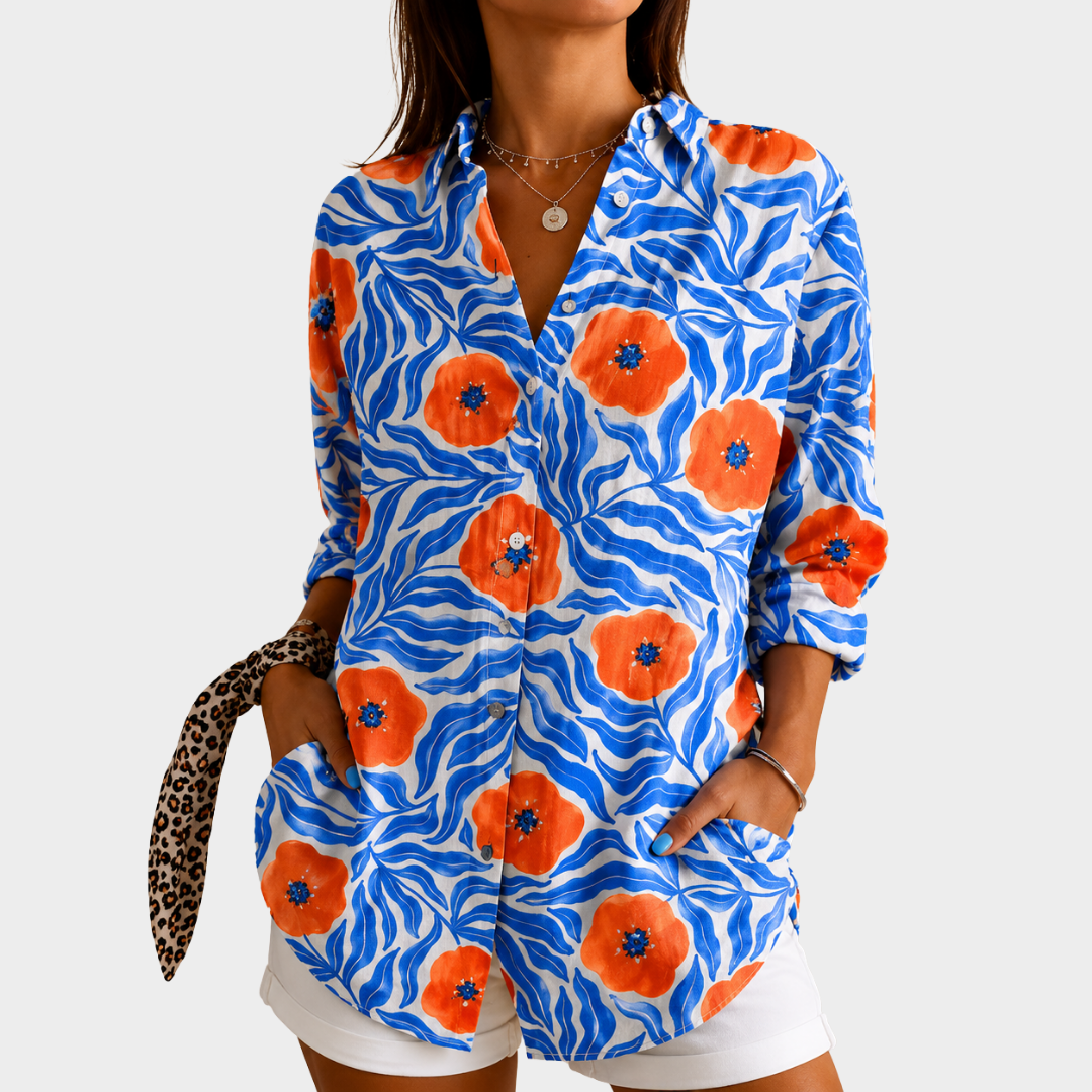 Blue Seaside Floral Blouse