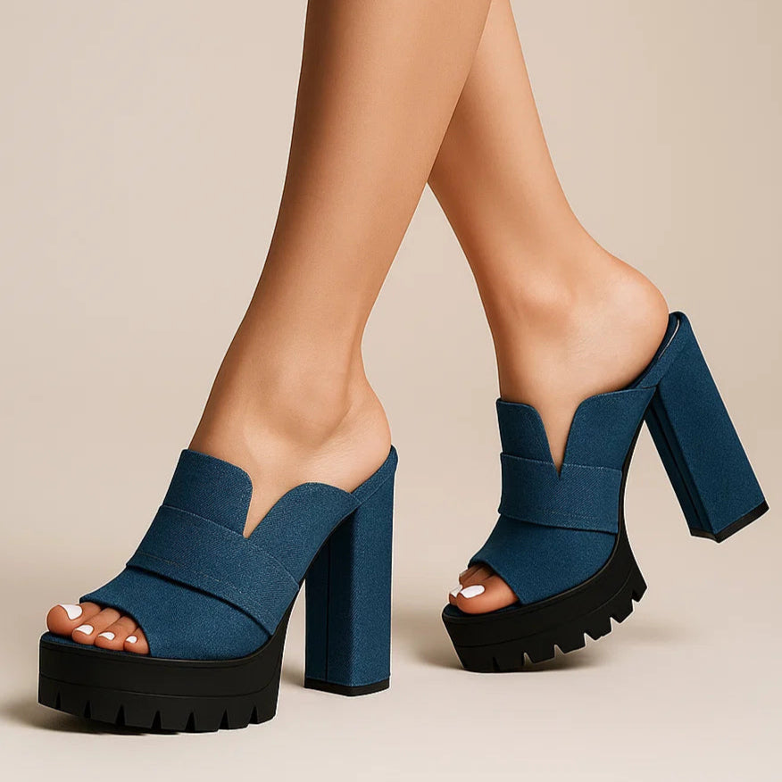 Delilah | Denim Block Heels
