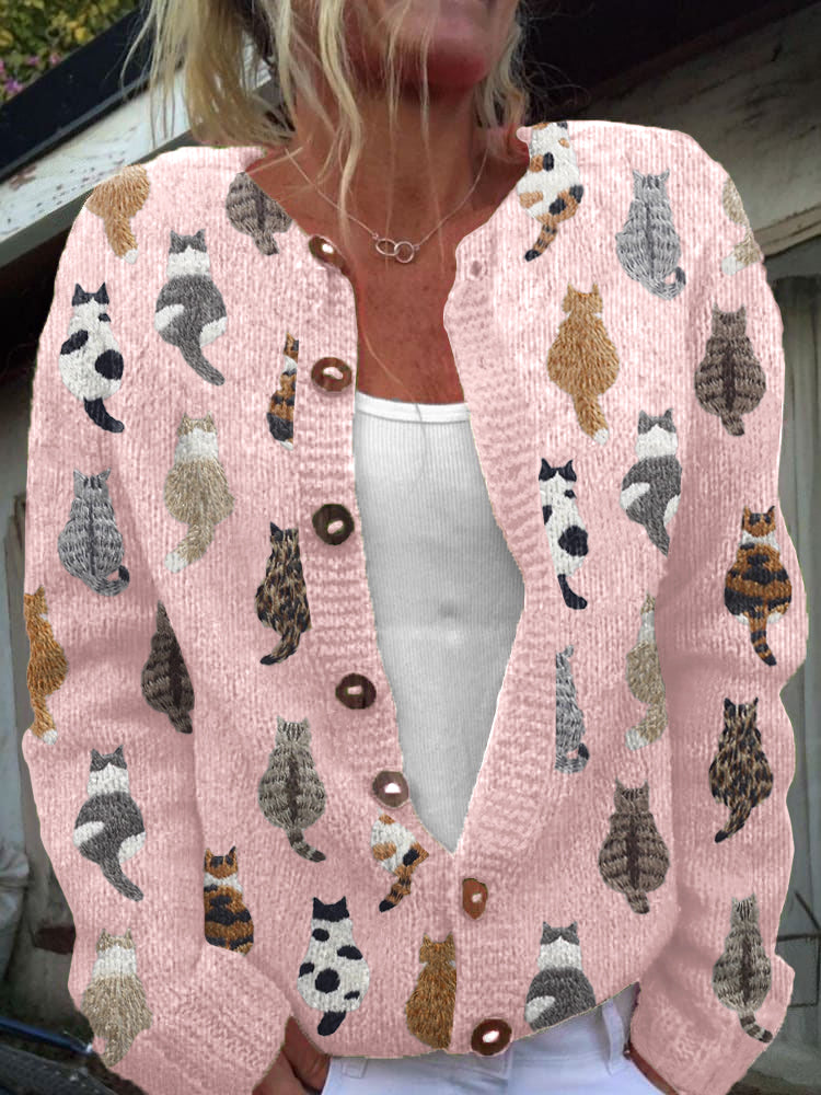 Sophie | Cardigan with Artistic Cat Print
