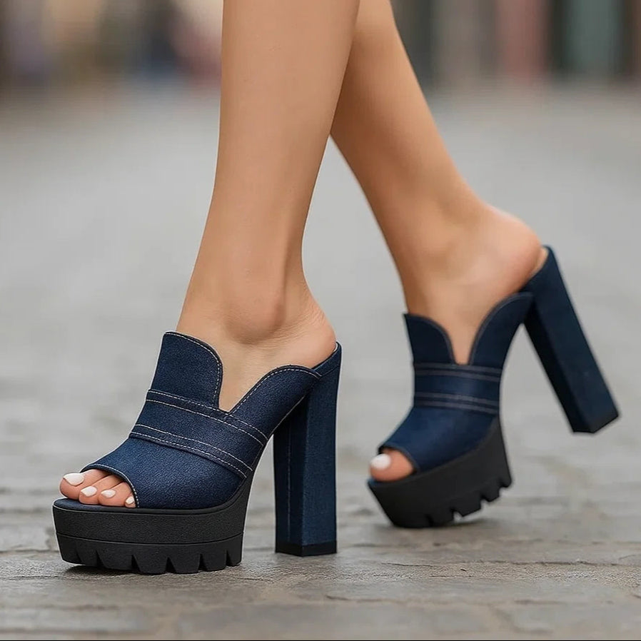 Delilah | Denim Block Heels