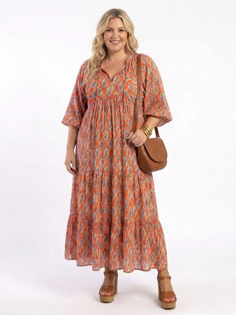 Sophia | Calm Beige Geometric Dress