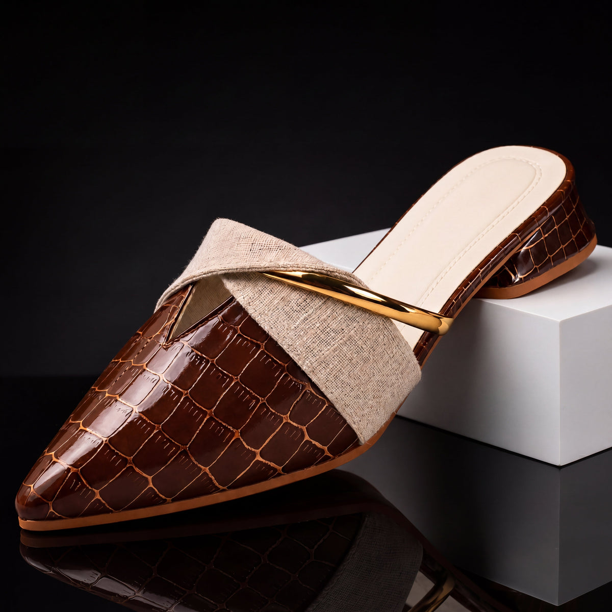 Camila | Slip-On Croc-Effect Mules