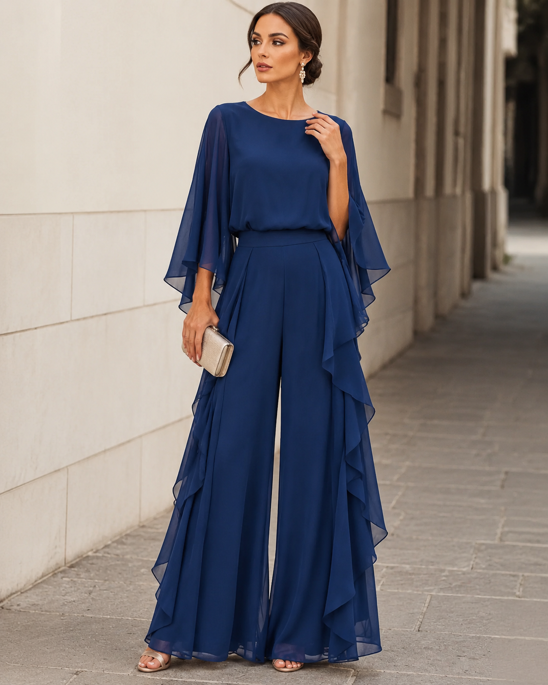 Lily Cape-Sleeve Chiffon Two-Piece Set