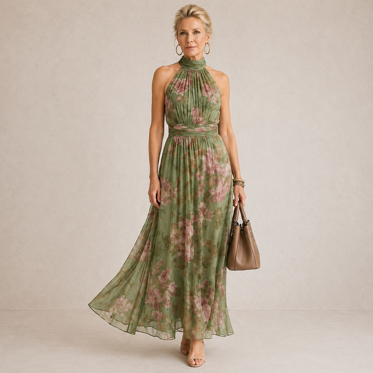 Justine | Sage Green Halter Midi Dress