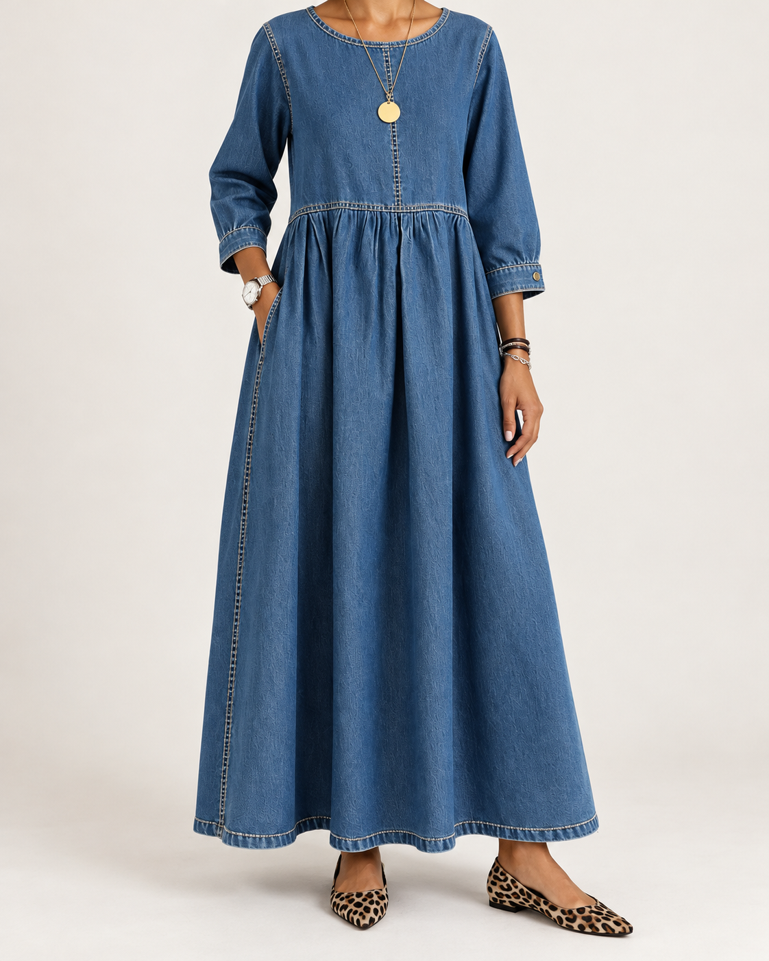 Zephyrelle | Vintage-Style Denim Maxi Dress