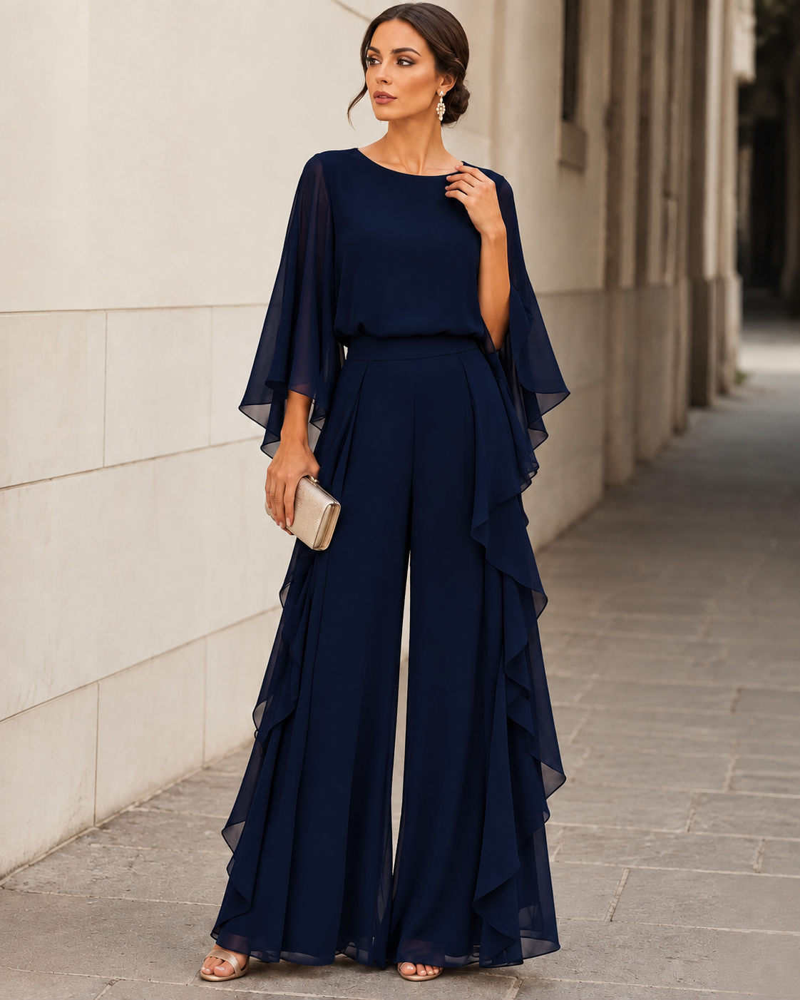 Lily Cape-Sleeve Chiffon Two-Piece Set