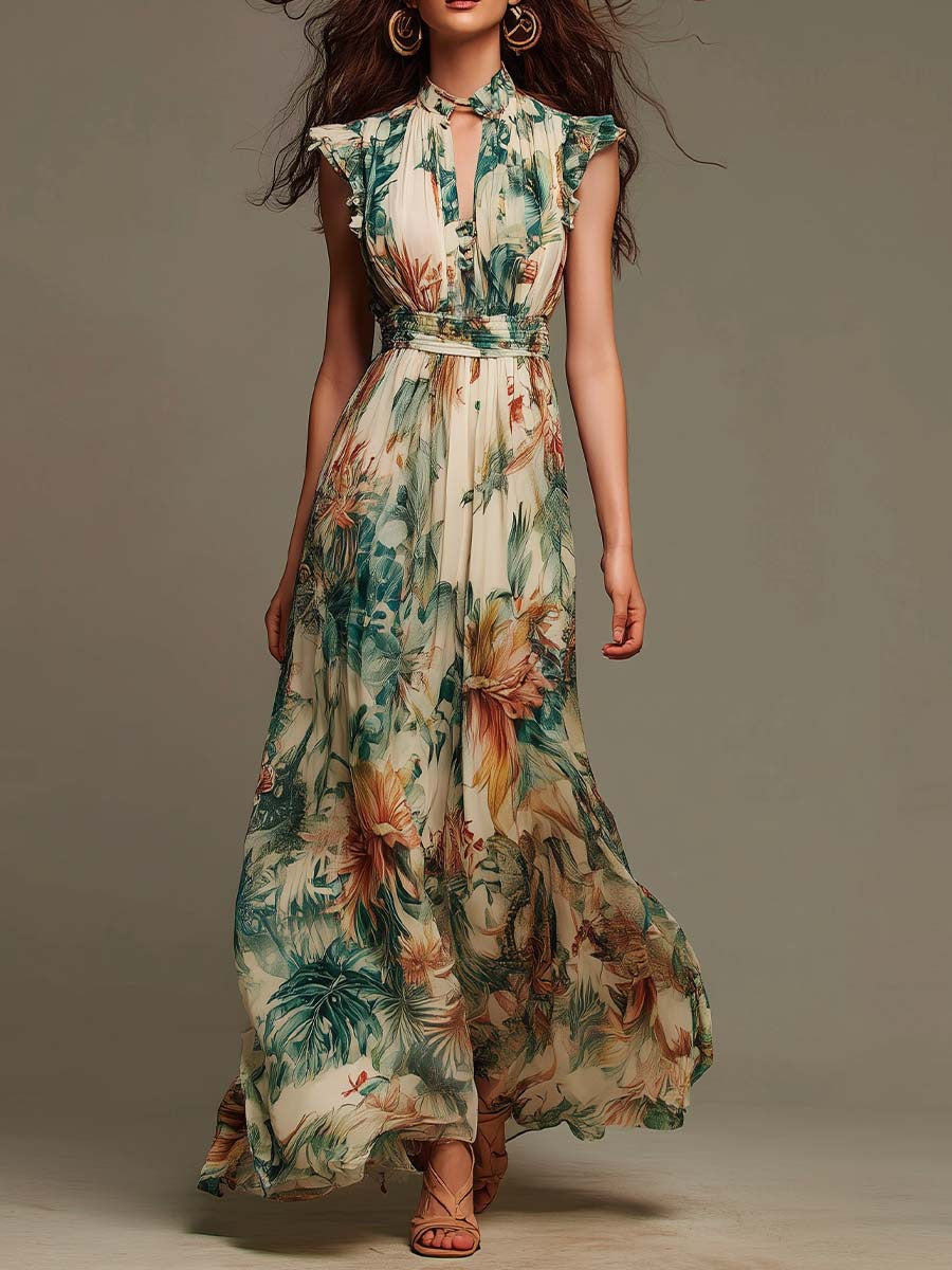 Daria | Tropical Garden Floral Maxi Dress