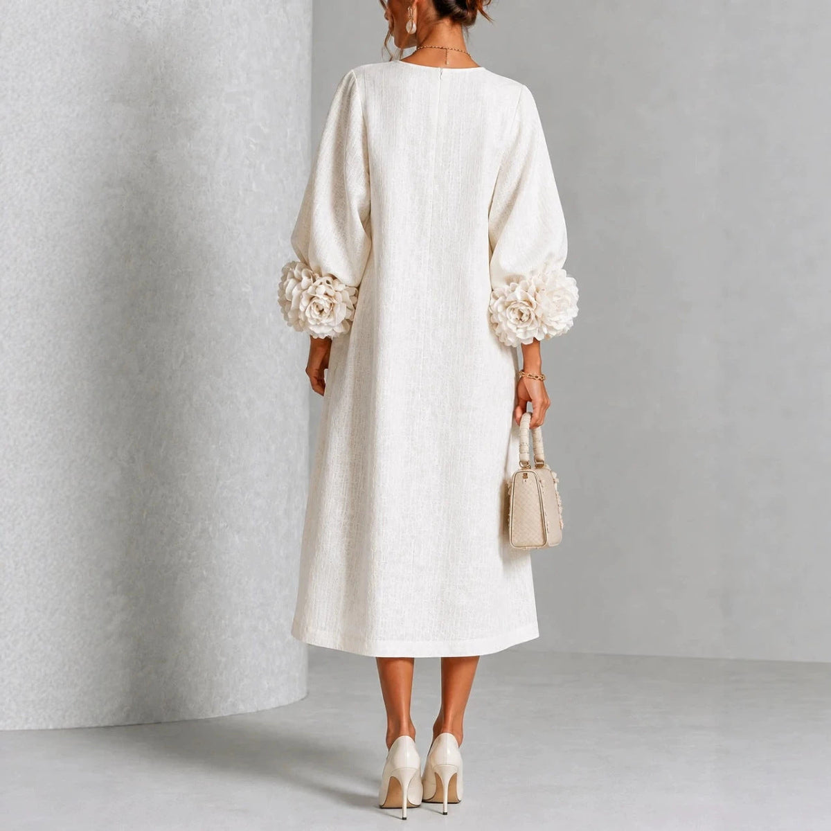 Molly Rosette-Cuff Button Midi Dress