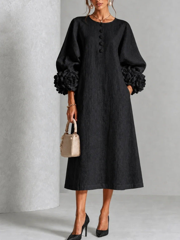 Molly Rosette-Cuff Button Midi Dress