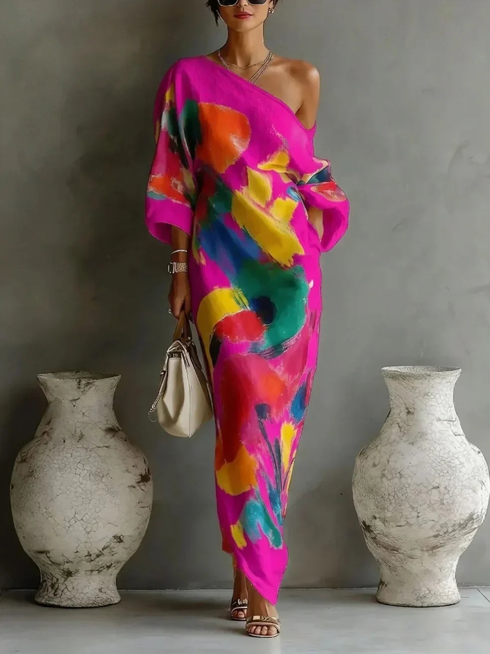 Lucille | Abstract Print One-Shoulder Maxi Dress